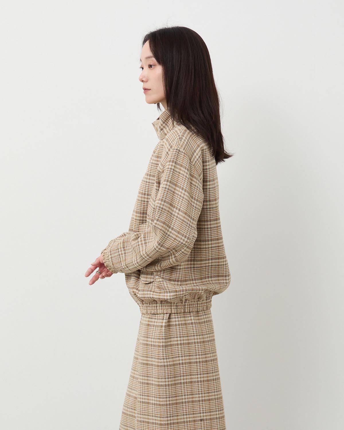 SILK LINEN NEP CHECK ZIP BLOUSON (WOMEN'S)