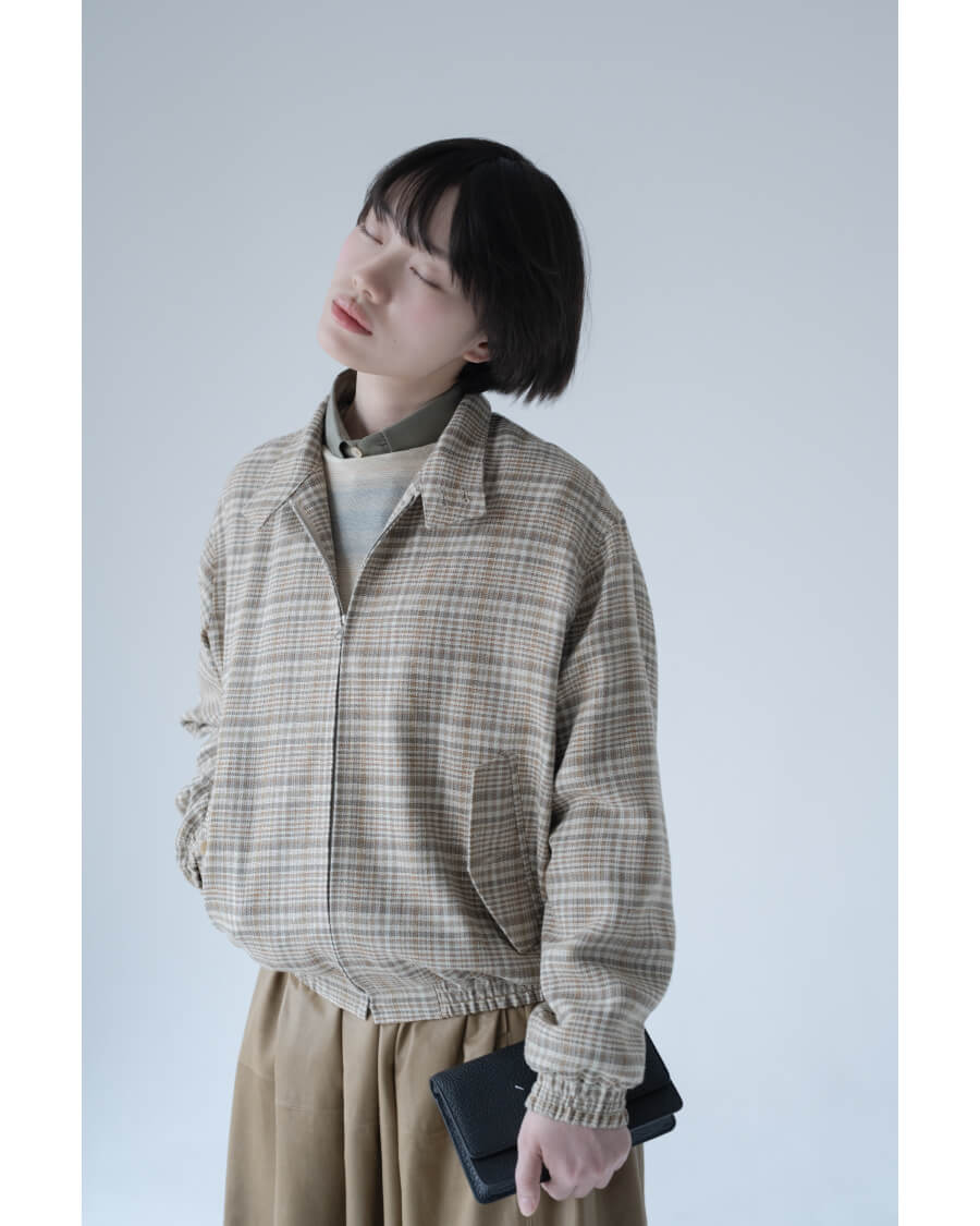 SILK LINEN NEP CHECK ZIP BLOUSON (WOMEN'S)