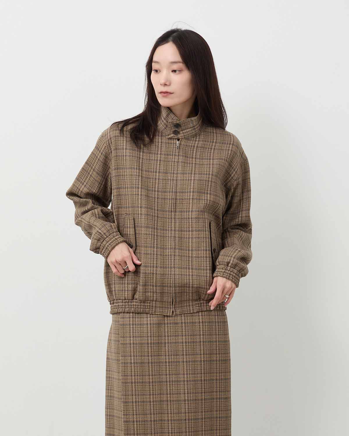 SILK LINEN NEP CHECK ZIP BLOUSON (WOMEN'S)