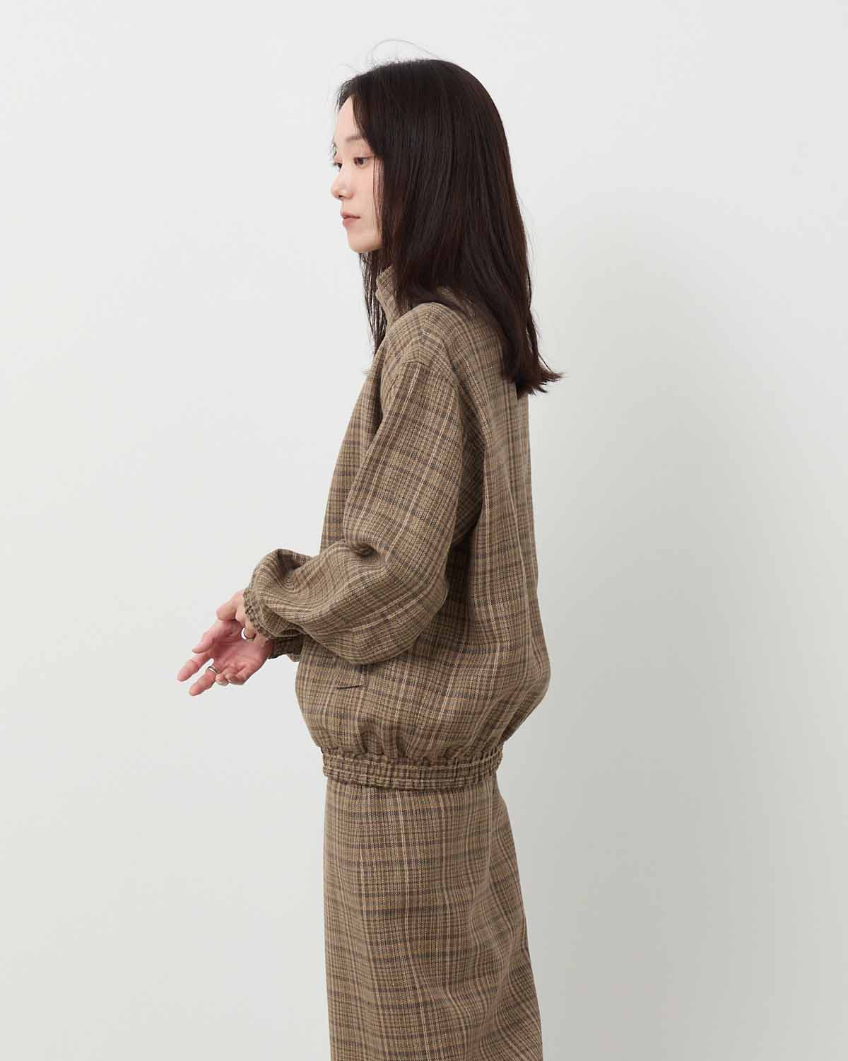 SILK LINEN NEP CHECK ZIP BLOUSON (WOMEN'S)