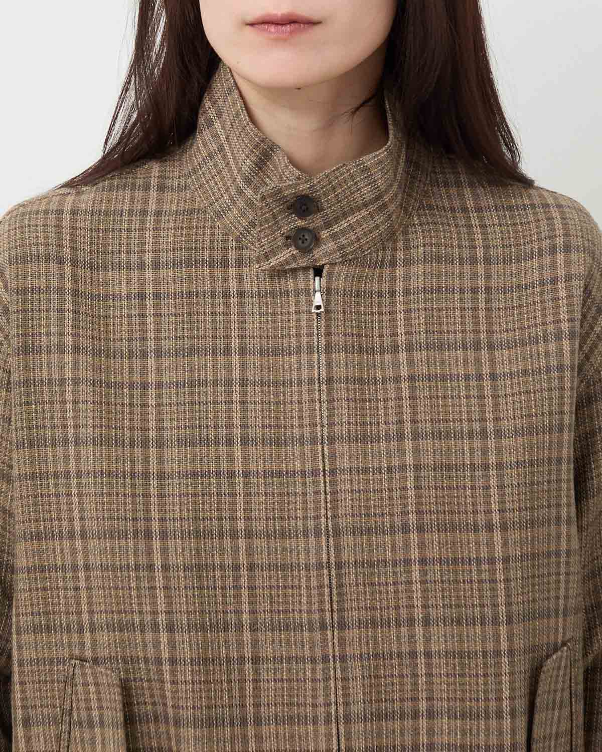 SILK LINEN NEP CHECK ZIP BLOUSON (WOMEN'S)