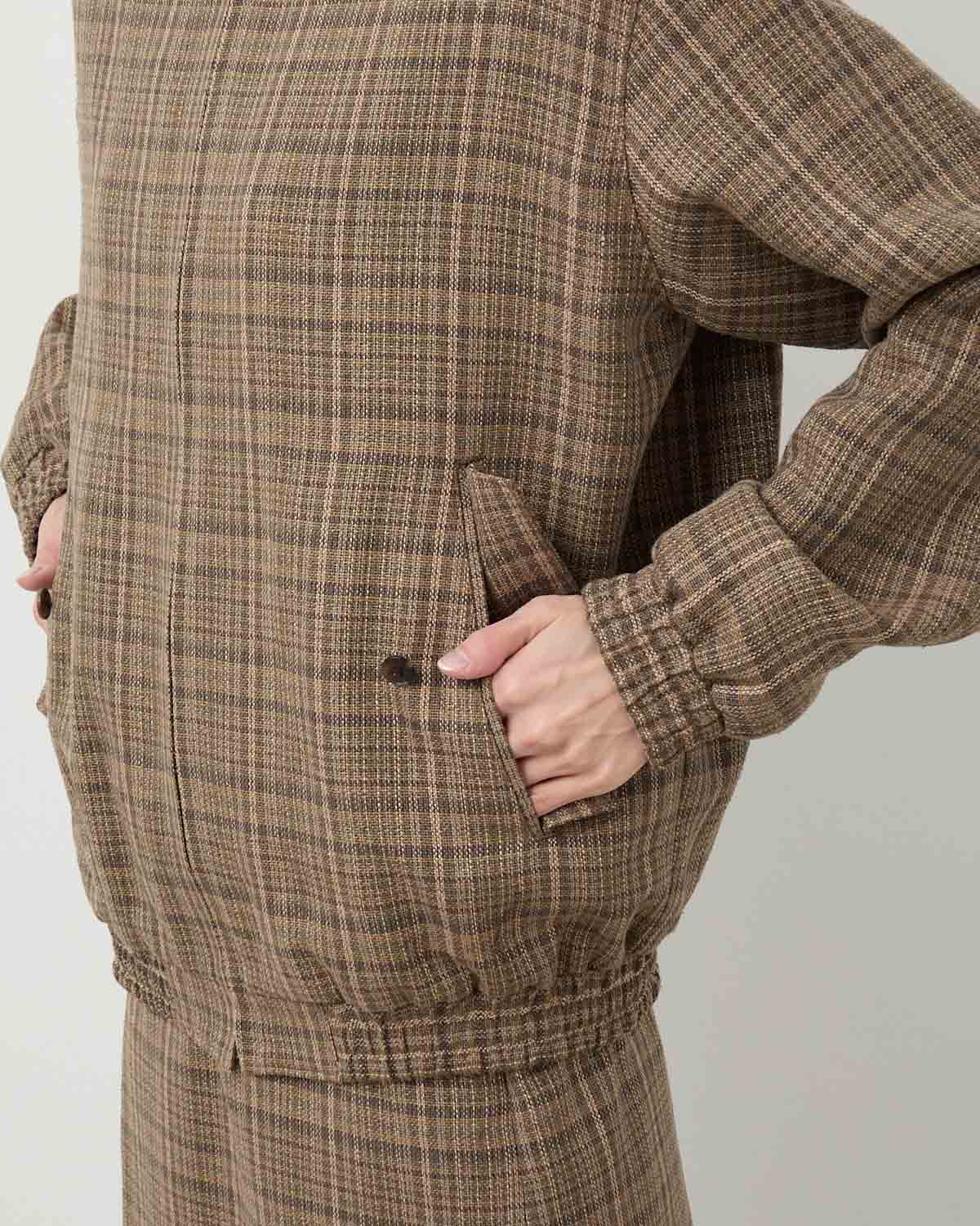 SILK LINEN NEP CHECK ZIP BLOUSON (WOMEN'S)