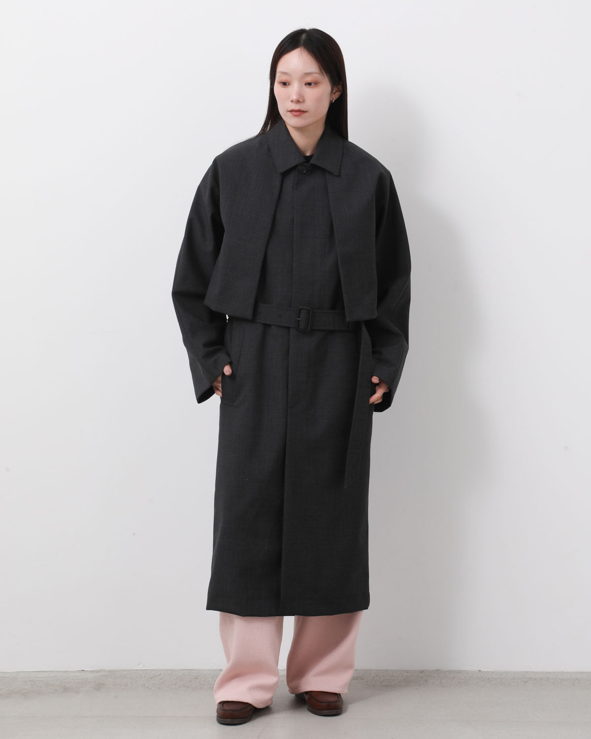 BONDED TROPICAL WOOL LAYERED SOUTIEN COLLAR COAT (WOMEN'S)