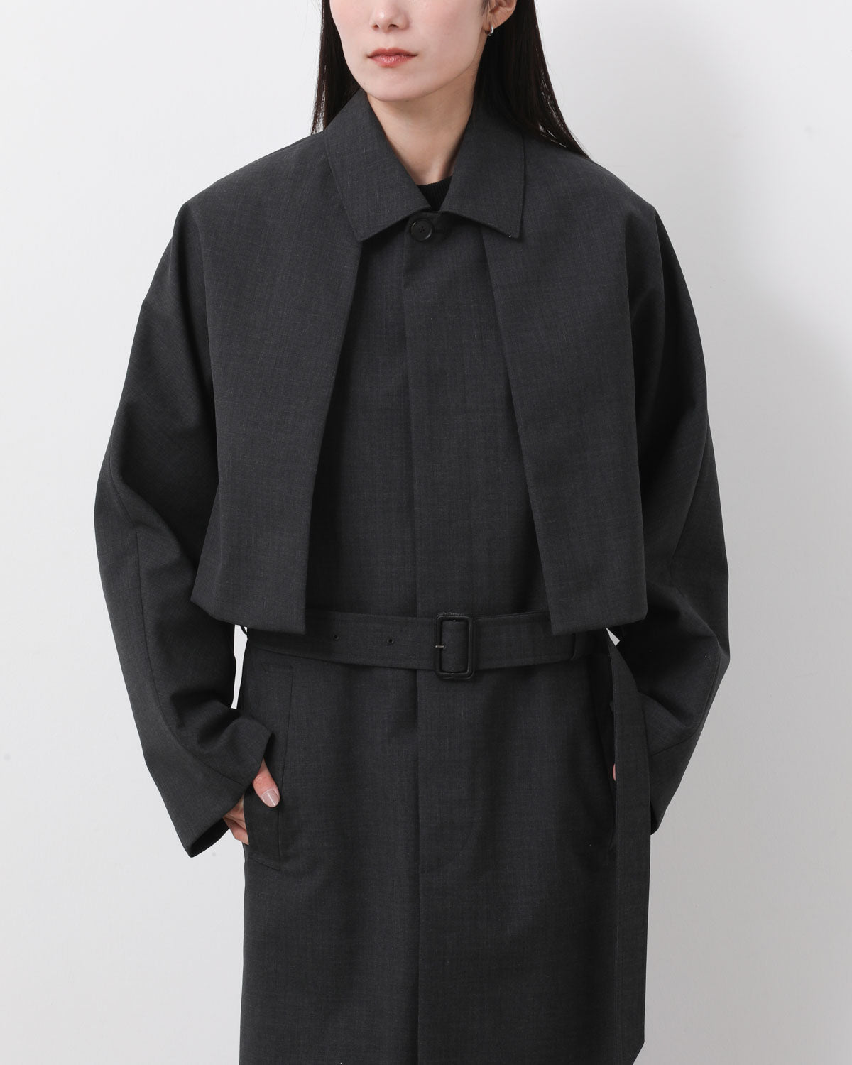 BONDED TROPICAL WOOL LAYERED SOUTIEN COLLAR COAT (WOMEN'S)