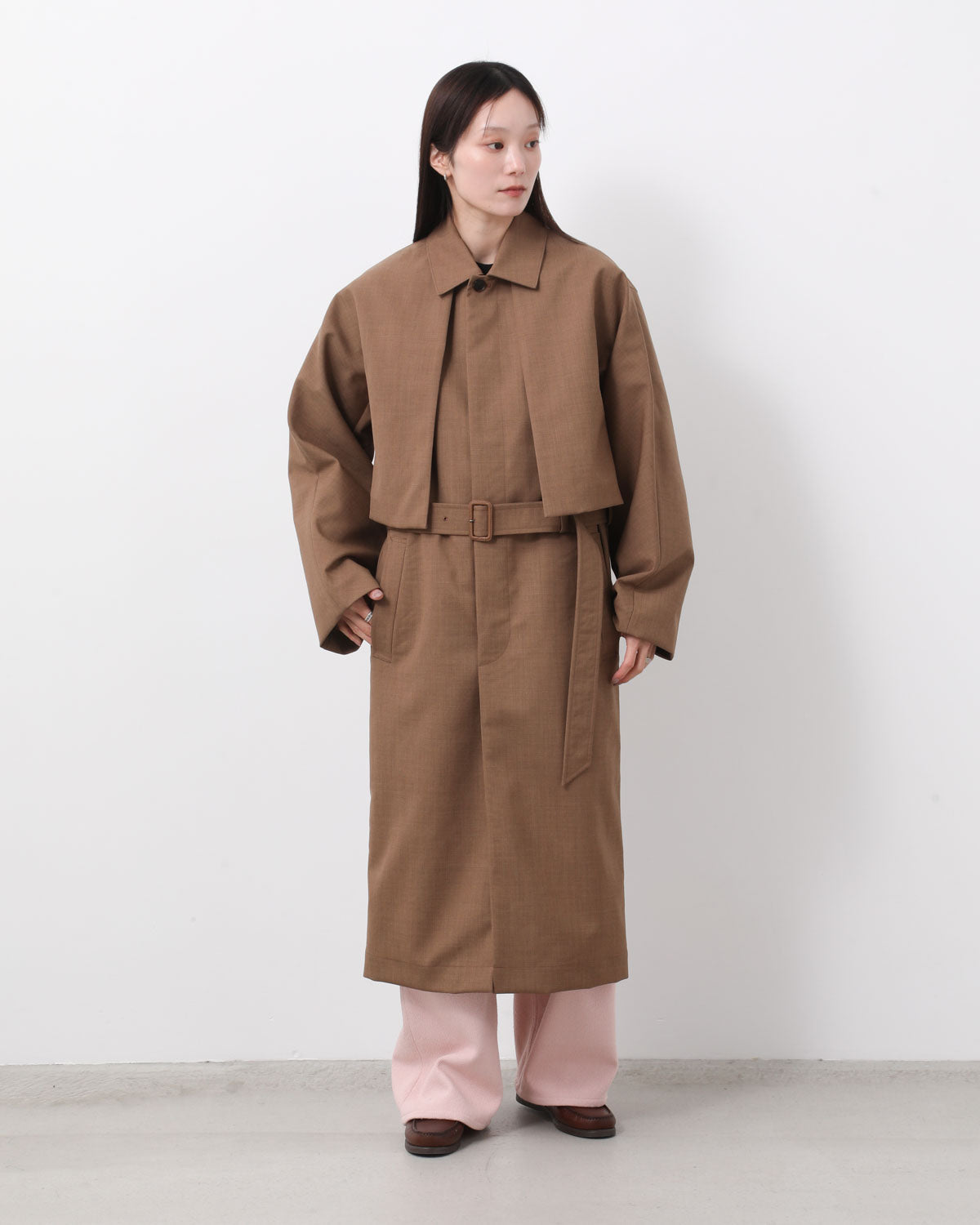 BONDED TROPICAL WOOL LAYERED SOUTIEN COLLAR COAT (WOMEN'S)