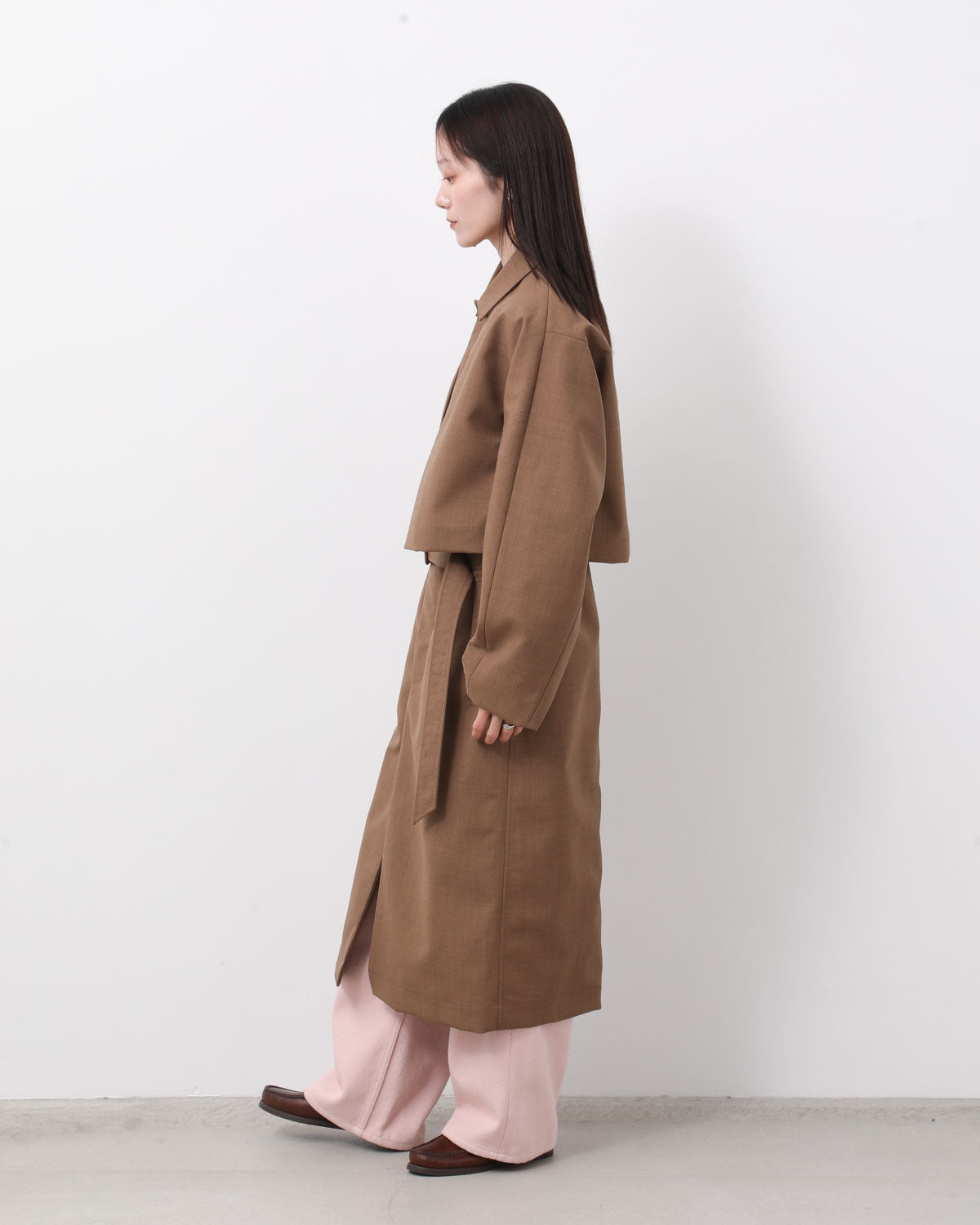 BONDED TROPICAL WOOL LAYERED SOUTIEN COLLAR COAT (WOMEN'S)