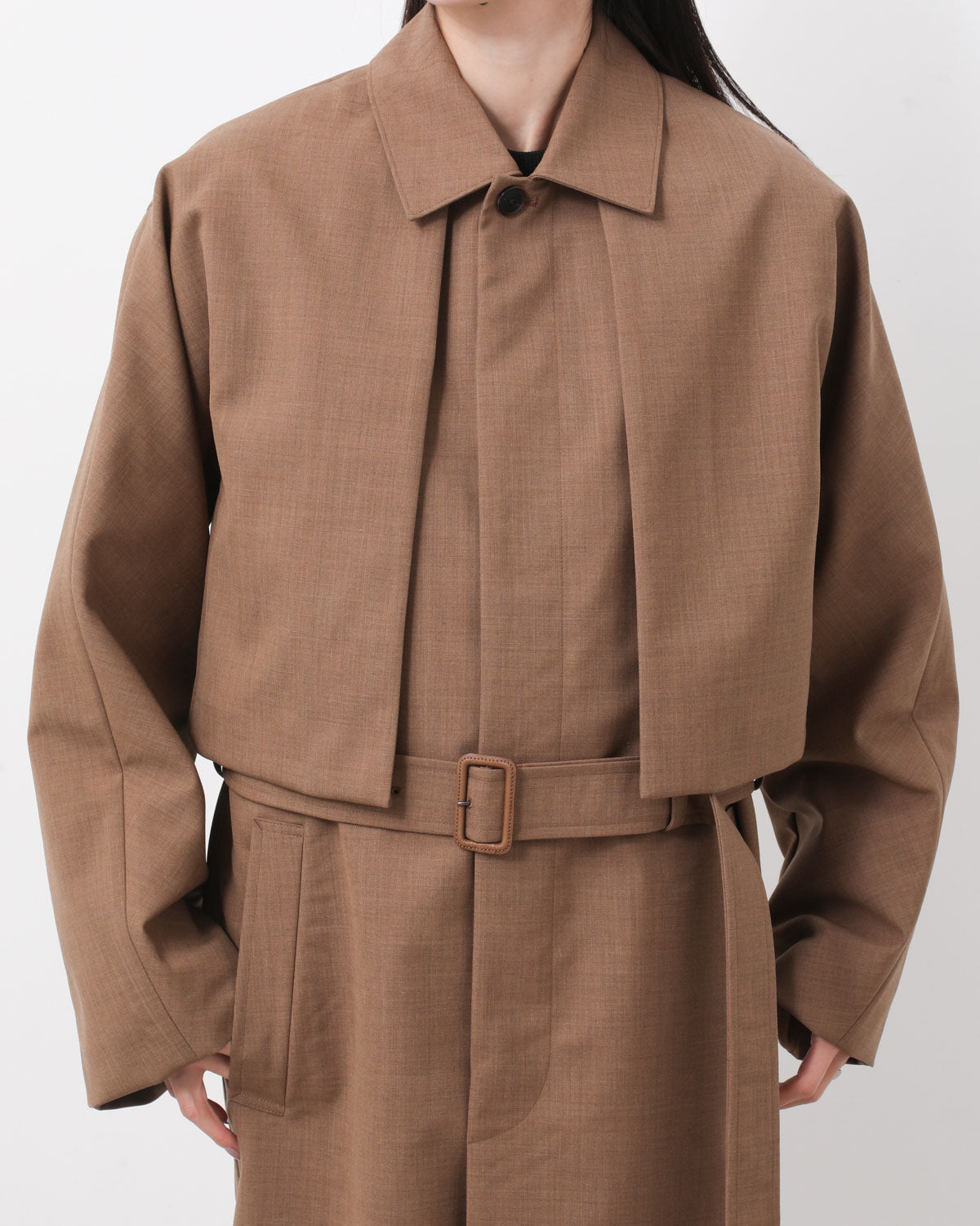 BONDED TROPICAL WOOL LAYERED SOUTIEN COLLAR COAT (WOMEN'S)