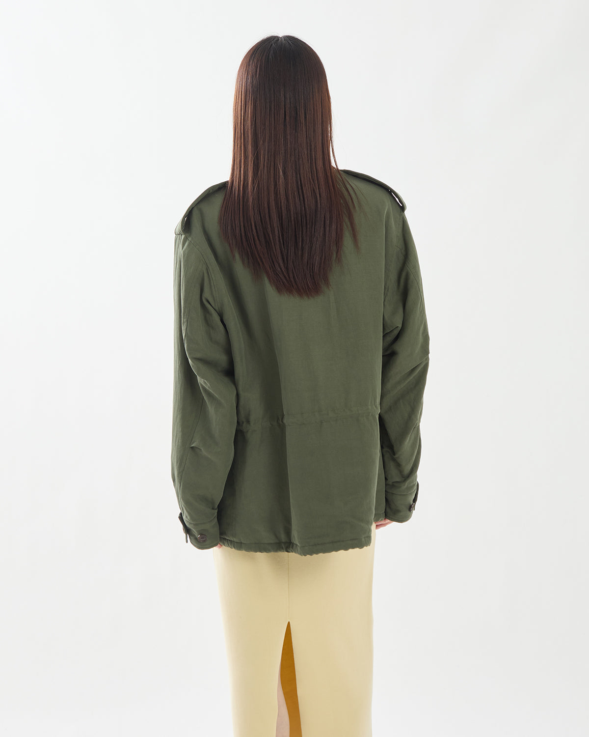 BRUSHED SILK LINEN SATIN PADDED MILITARY BLOUSON (WOMEN'S)
