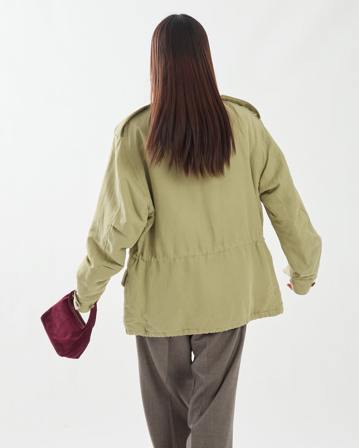 BRUSHED SILK LINEN SATIN PADDED MILITARY BLOUSON (WOMEN'S)