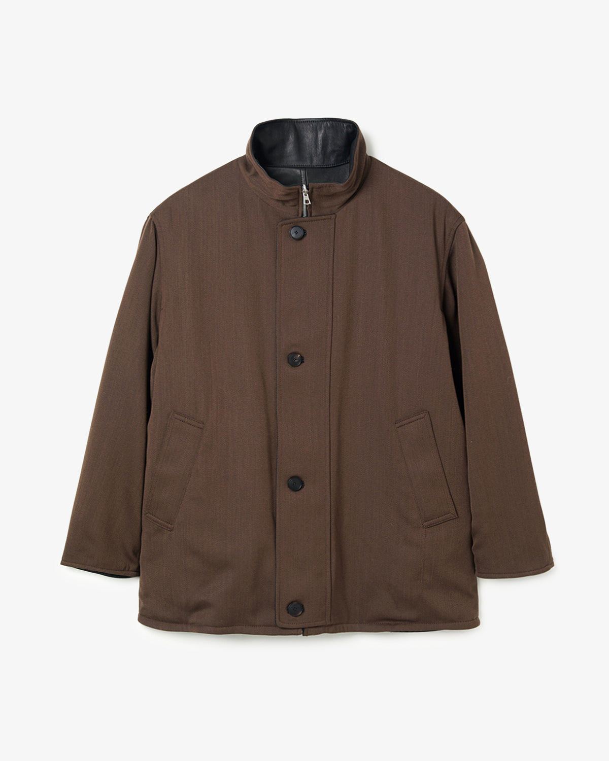 REVERSIBLE WOOL TWISTED TWILL / SHEEP LEATHER HALF COAT
