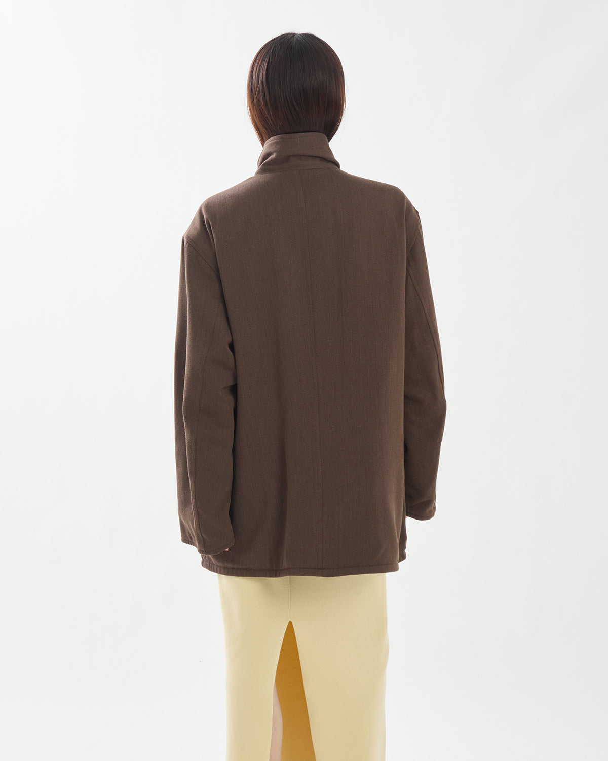 REVERSIBLE WOOL TWISTED TWILL / SHEEP LEATHER HALF COAT