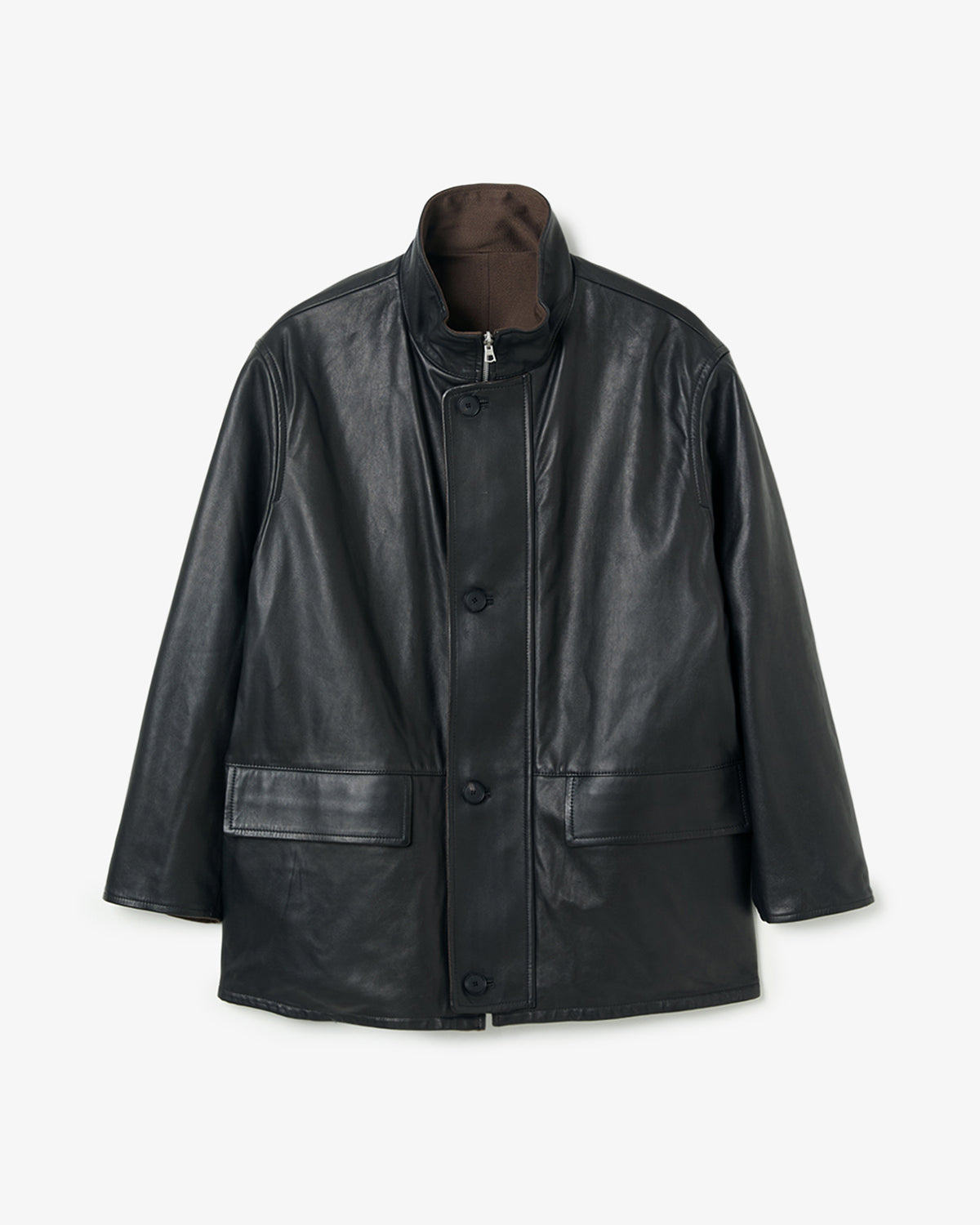 REVERSIBLE WOOL TWISTED TWILL / SHEEP LEATHER HALF COAT