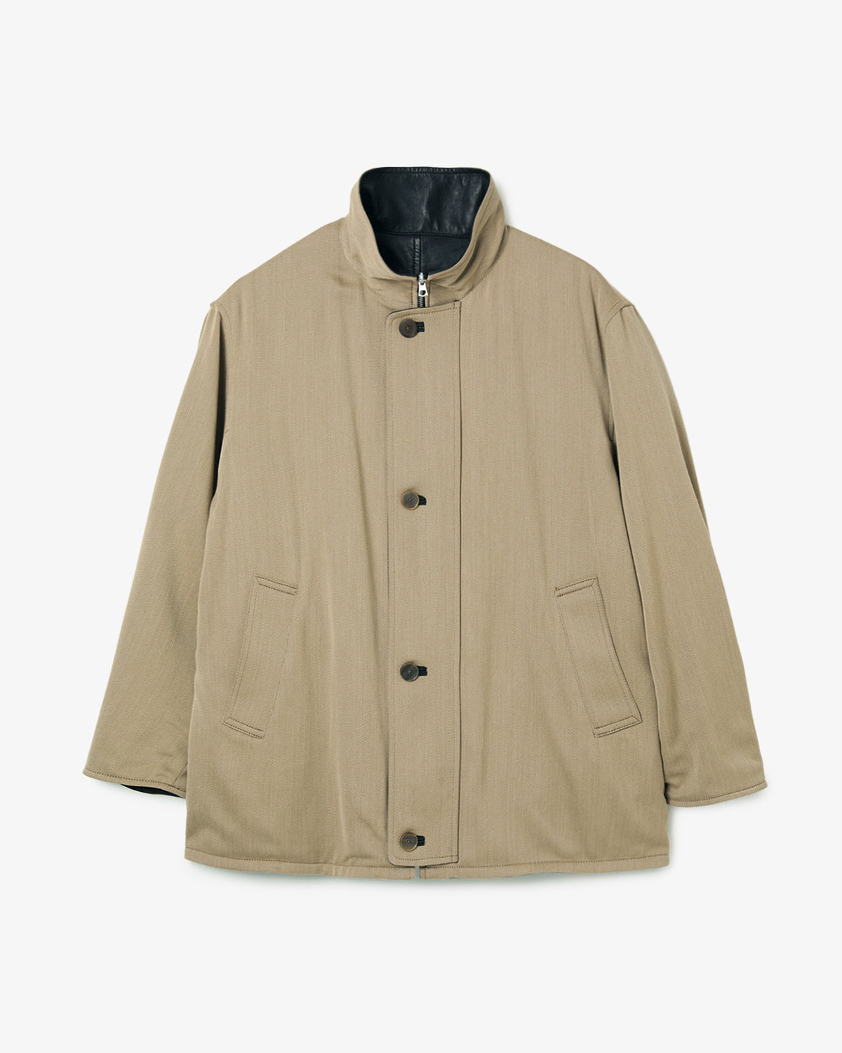 REVERSIBLE WOOL TWISTED TWILL / SHEEP LEATHER HALF COAT