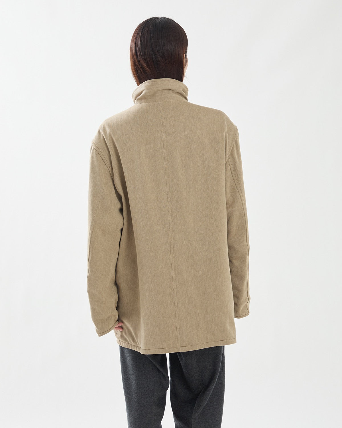 REVERSIBLE WOOL TWISTED TWILL / SHEEP LEATHER HALF COAT