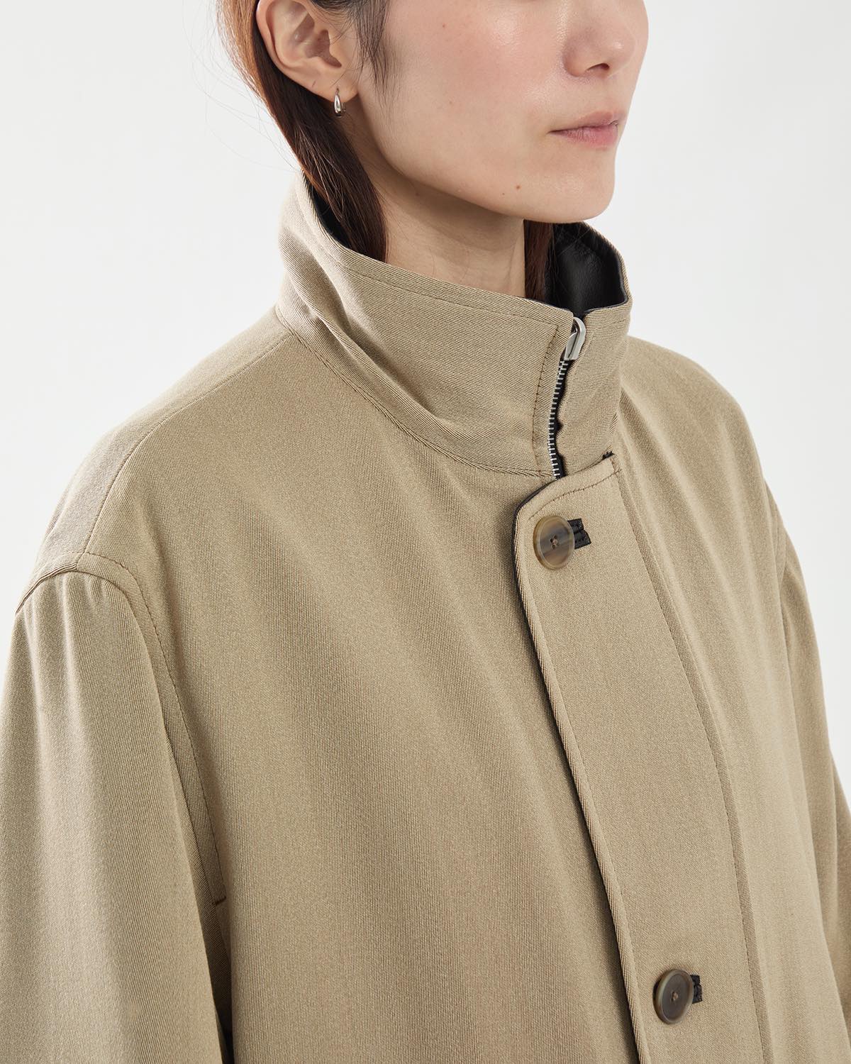 REVERSIBLE WOOL TWISTED TWILL / SHEEP LEATHER HALF COAT