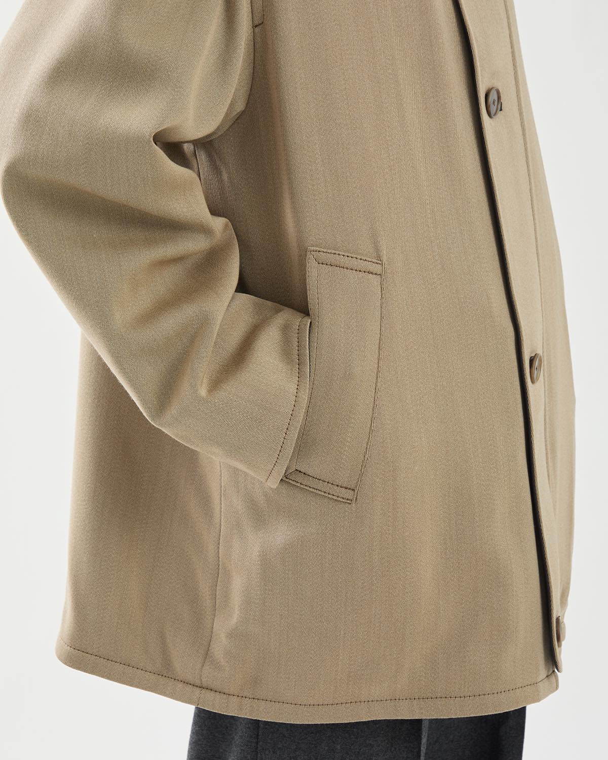 REVERSIBLE WOOL TWISTED TWILL / SHEEP LEATHER HALF COAT