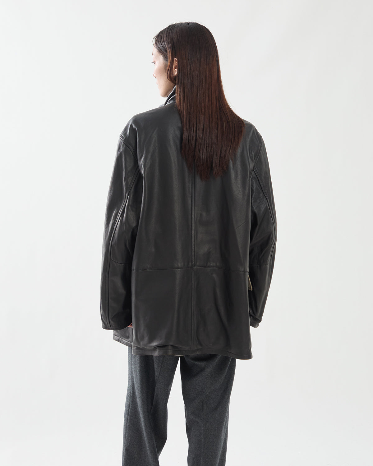 REVERSIBLE WOOL TWISTED TWILL / SHEEP LEATHER HALF COAT