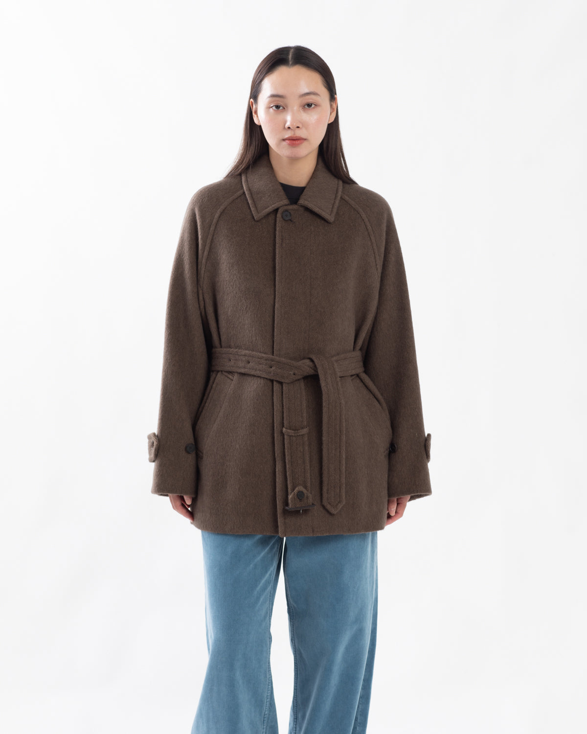 HAIRY WOOL MOHAIR CHAMBRAY SOUTIEN COLLAR COAT