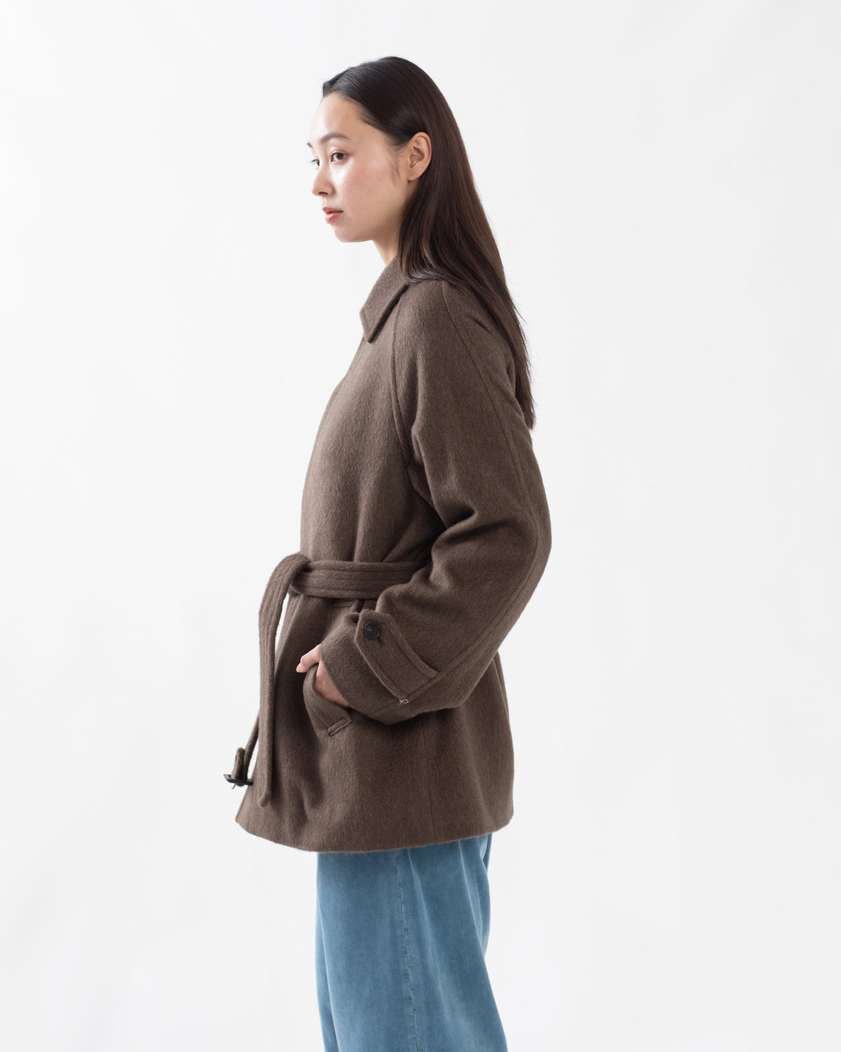 HAIRY WOOL MOHAIR CHAMBRAY SOUTIEN COLLAR COAT
