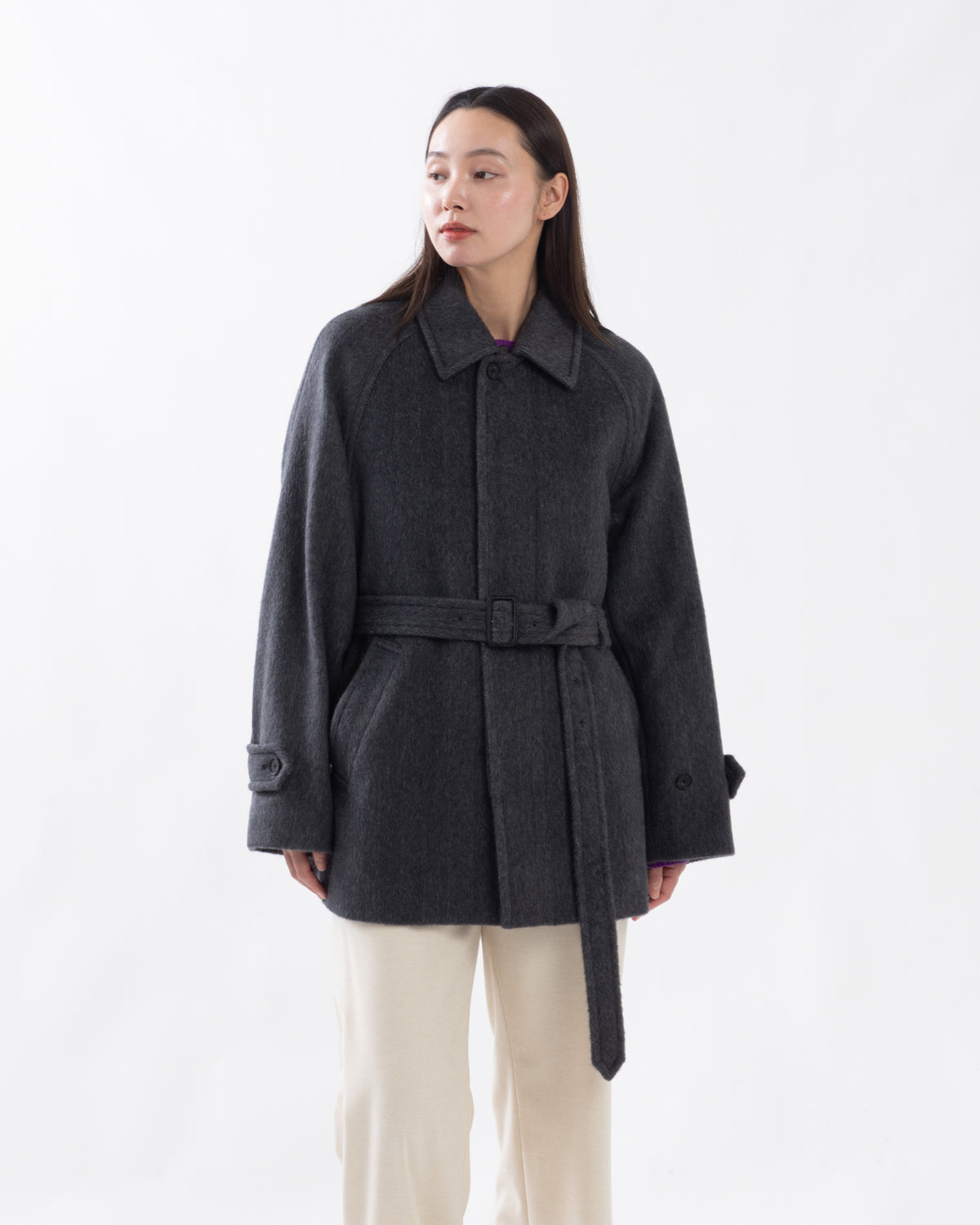 HAIRY WOOL MOHAIR CHAMBRAY SOUTIEN COLLAR COAT