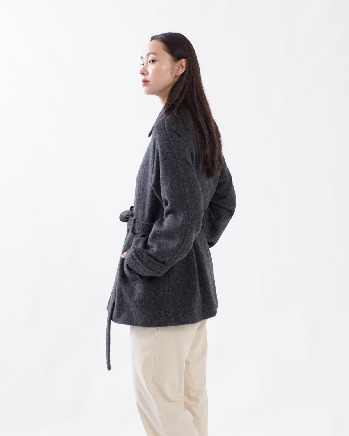 HAIRY WOOL MOHAIR CHAMBRAY SOUTIEN COLLAR COAT