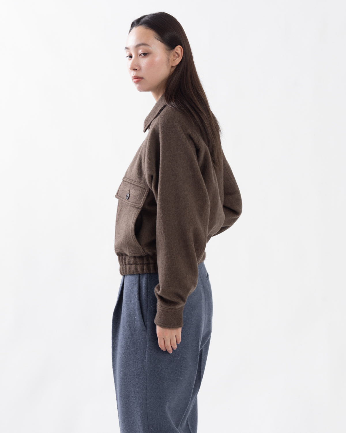 HAIRY WOOL MOHAIR CHAMBRAY BLOUSON