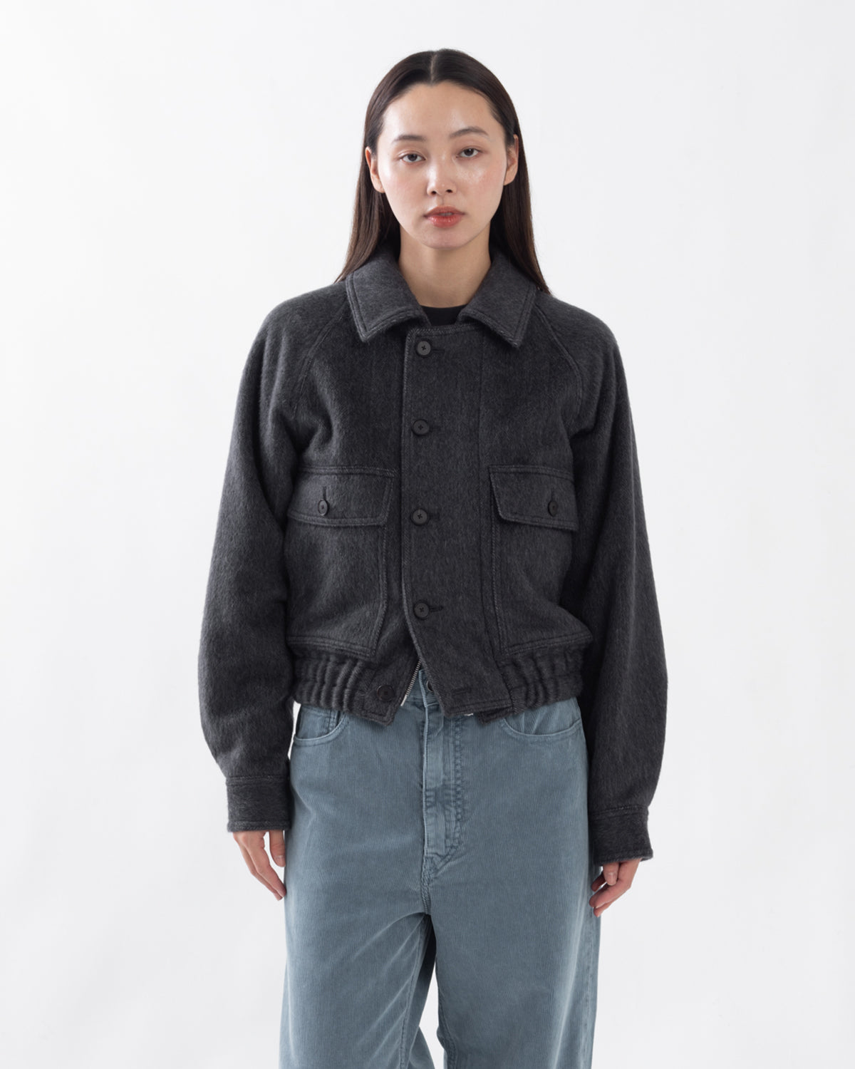 HAIRY WOOL MOHAIR CHAMBRAY BLOUSON