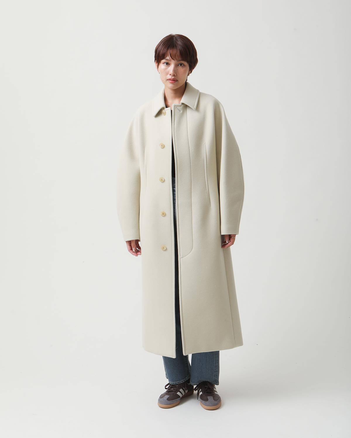 SPONGE WOOL MELTON SOUTIEN COLLAR COAT