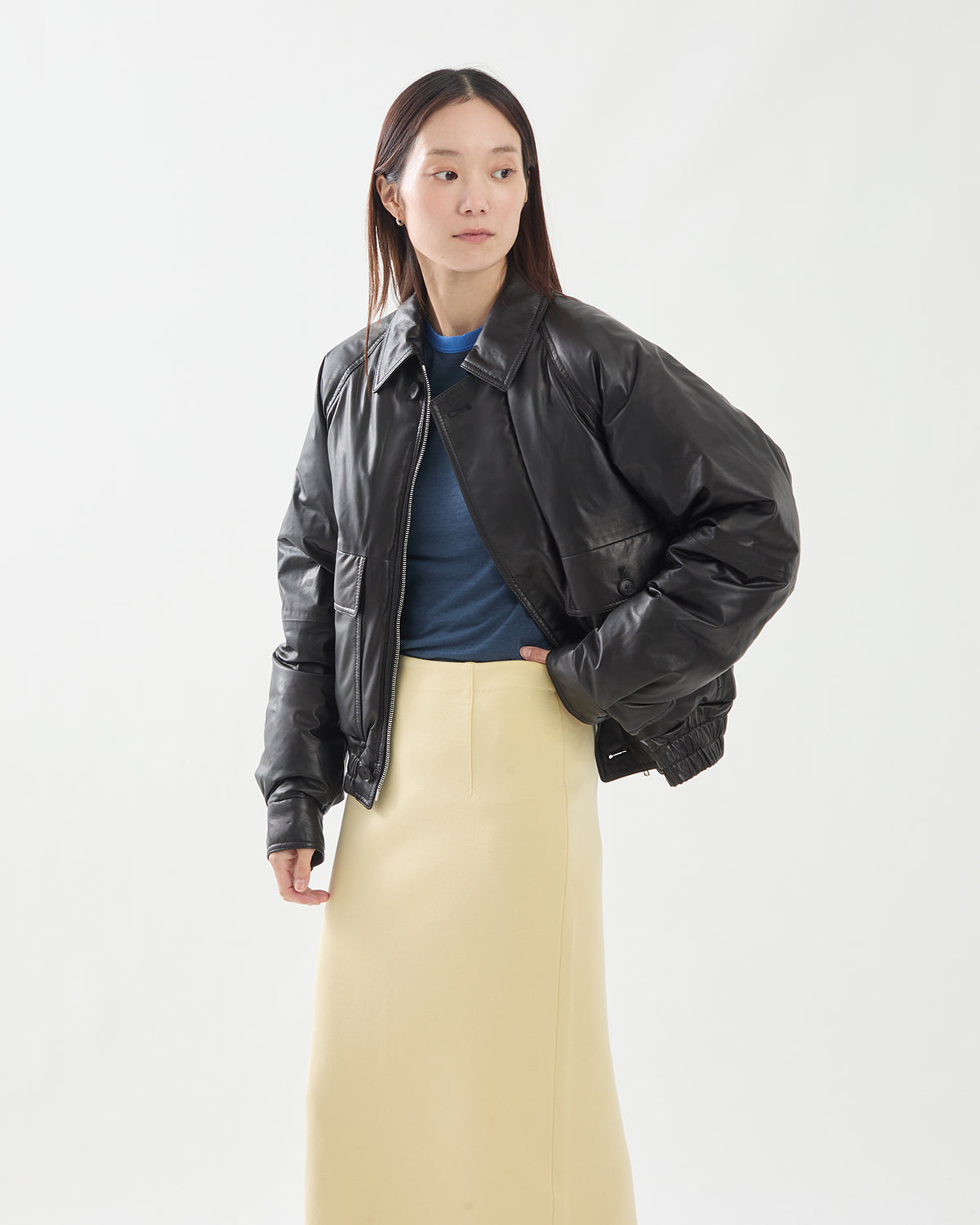 FINE CALF LEATHER DOWN BLOUSON (WOMEN'S)