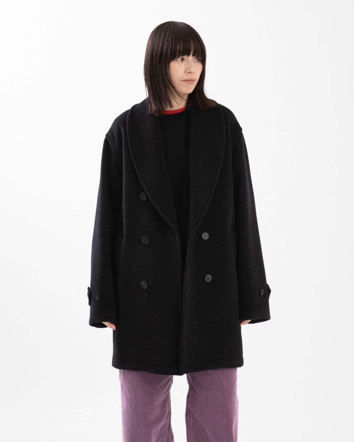 WOOL HERRINGBONE SHAWL COLLAR COAT (WOMEN'S)