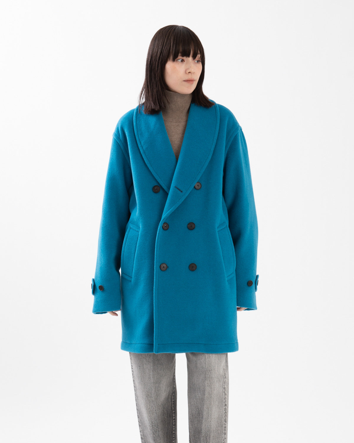WOOL HERRINGBONE SHAWL COLLAR COAT (WOMEN'S)