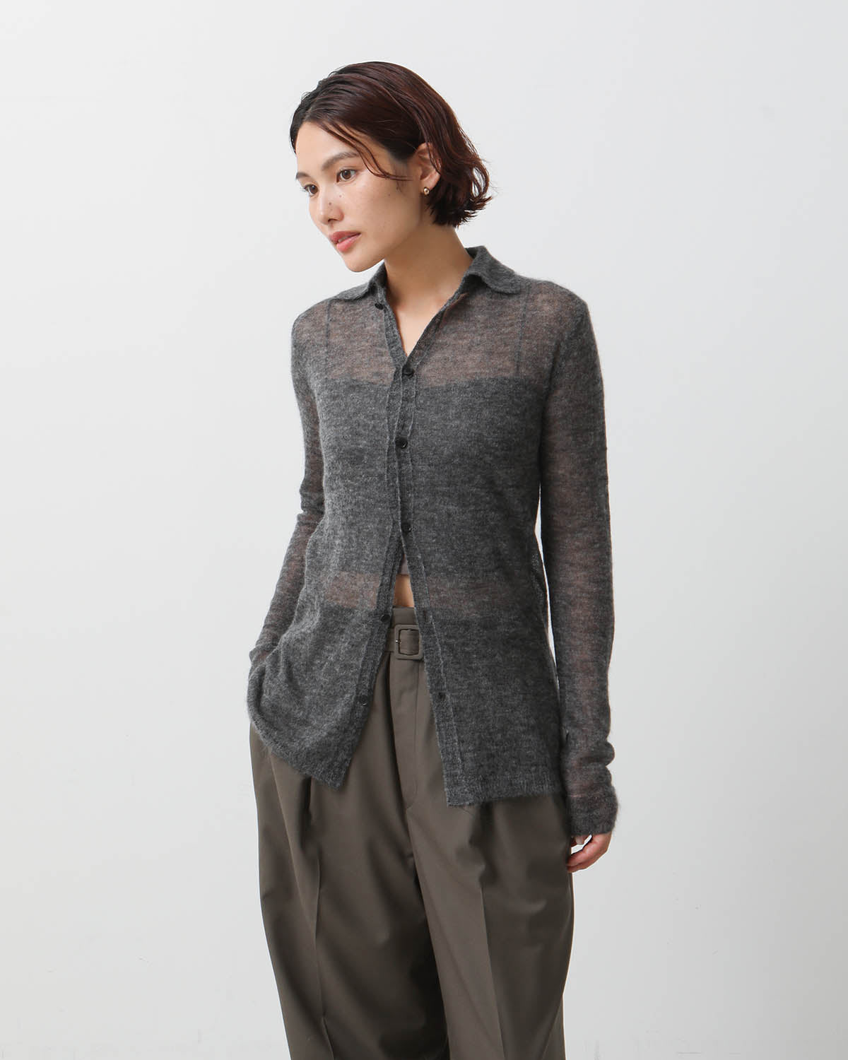 KID MOHAIR SHEER KNIT SHIRT CARDIGAN