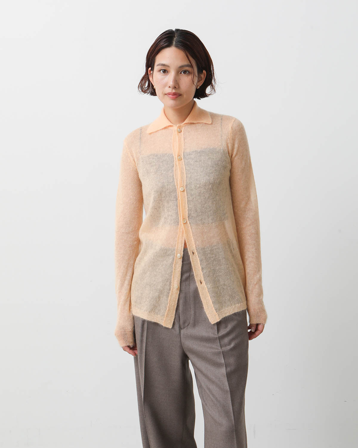 KID MOHAIR SHEER KNIT SHIRT CARDIGAN