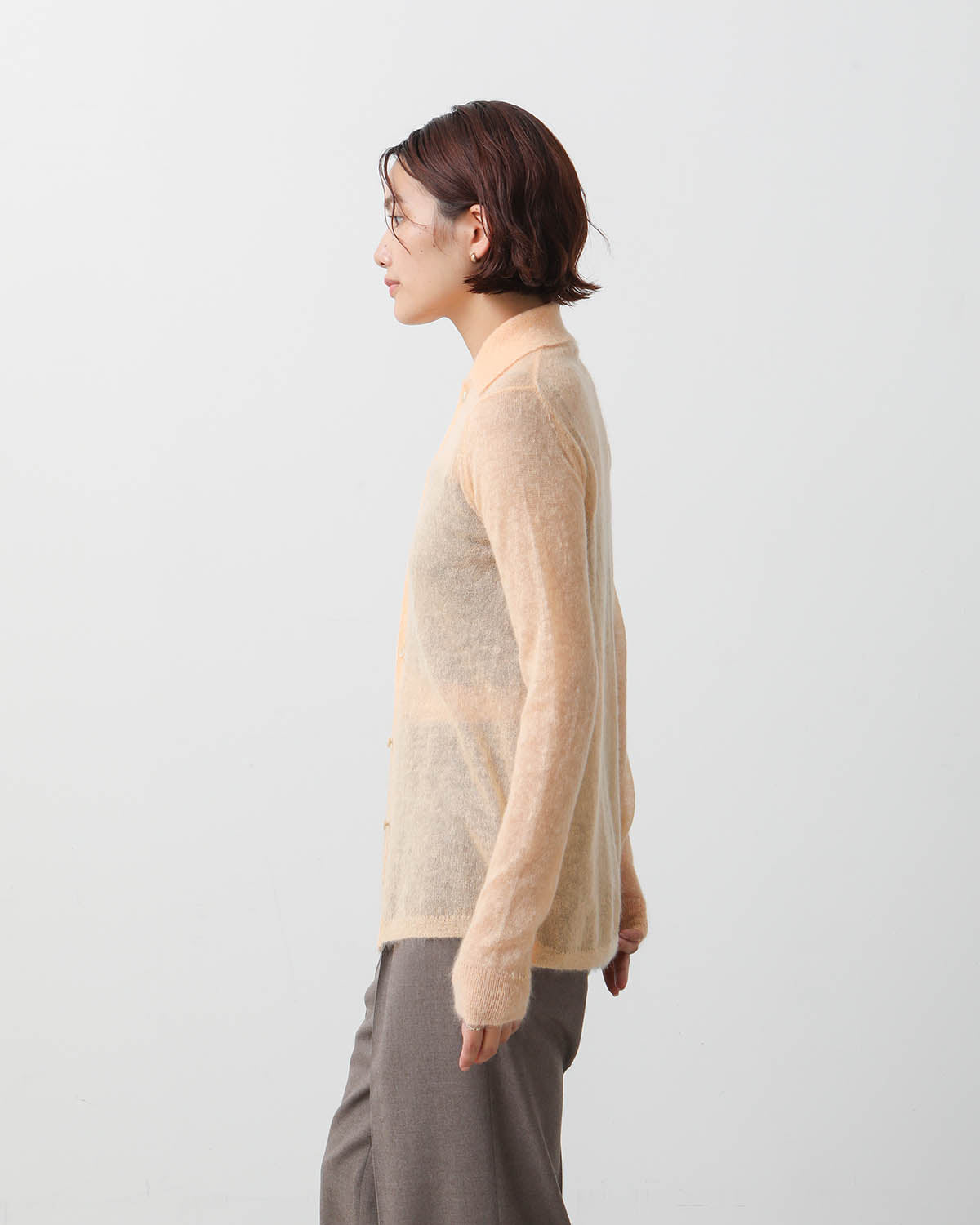 KID MOHAIR SHEER KNIT SHIRT CARDIGAN