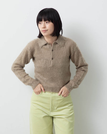 BRUSHED SUPER KID MOHAIR KNIT SHORT POLO