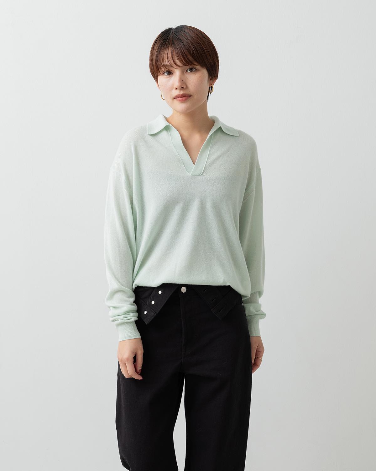 SUPER FINE CASHMERE SILK KNIT SKIPPER POLO