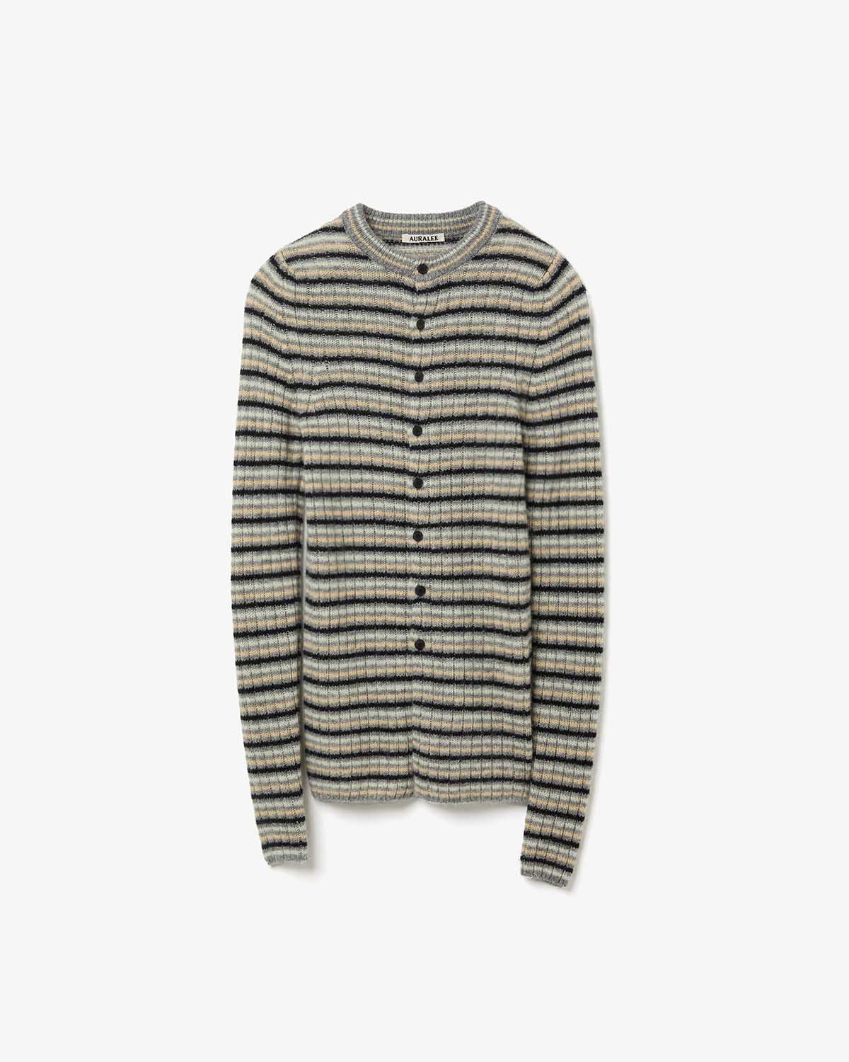 SHETLAND WOOL CASHMERE RIB KNIT CREW-NECK CARDIGAN