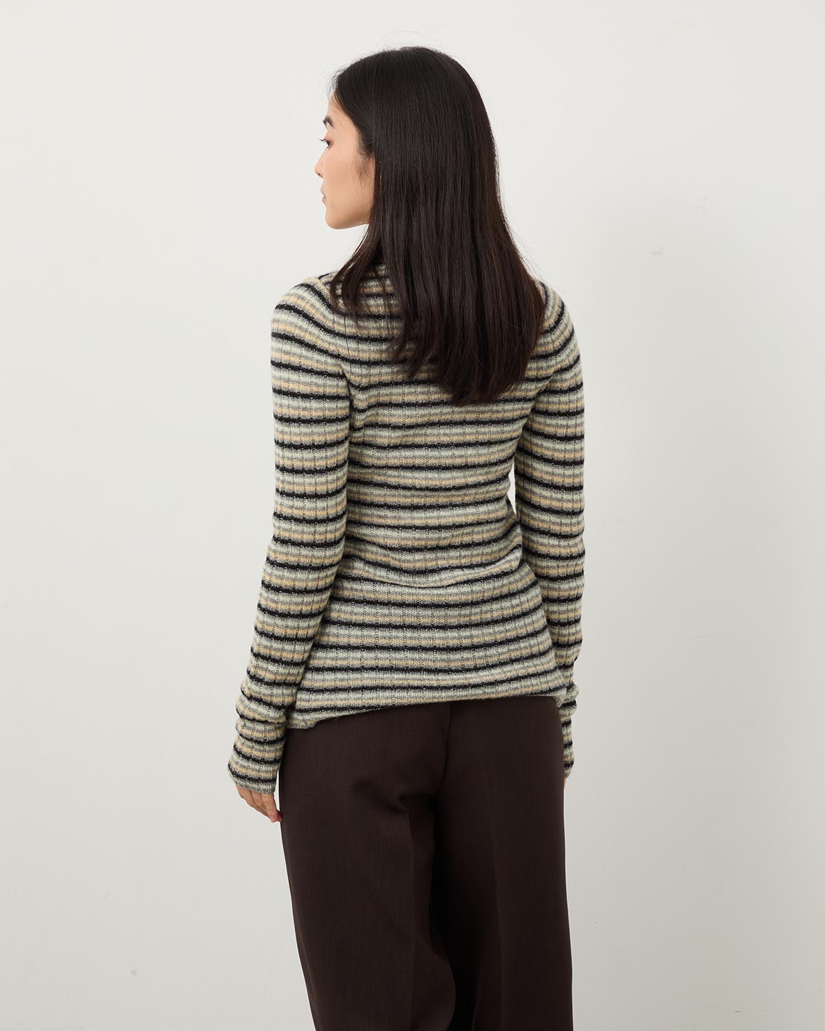 SHETLAND WOOL CASHMERE RIB KNIT CREW-NECK CARDIGAN