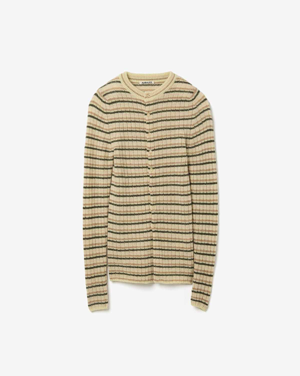 SHETLAND WOOL CASHMERE RIB KNIT CREW-NECK CARDIGAN