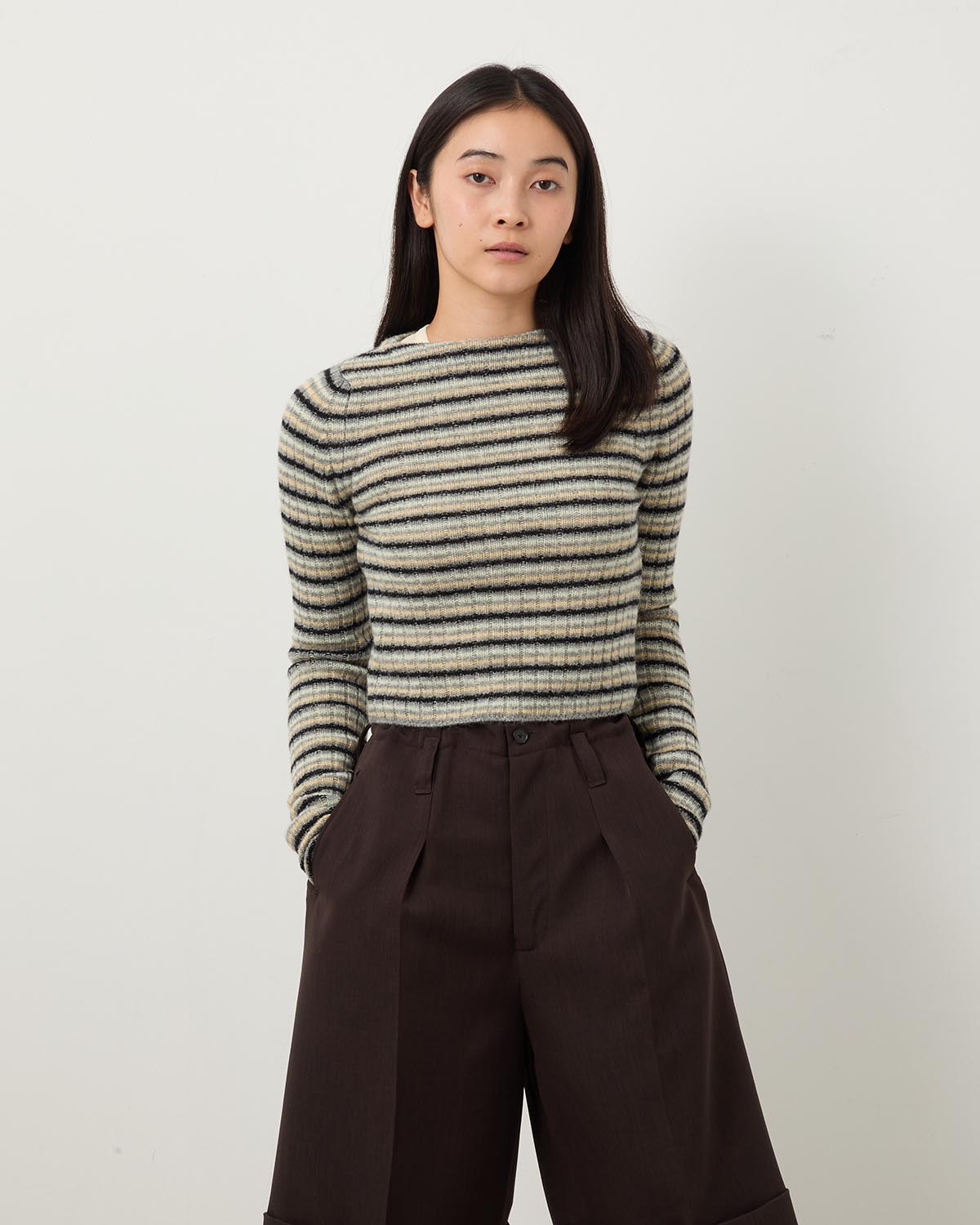 SHETLAND WOOL CASHMERE RIB KNIT BOAT-NECK P/O