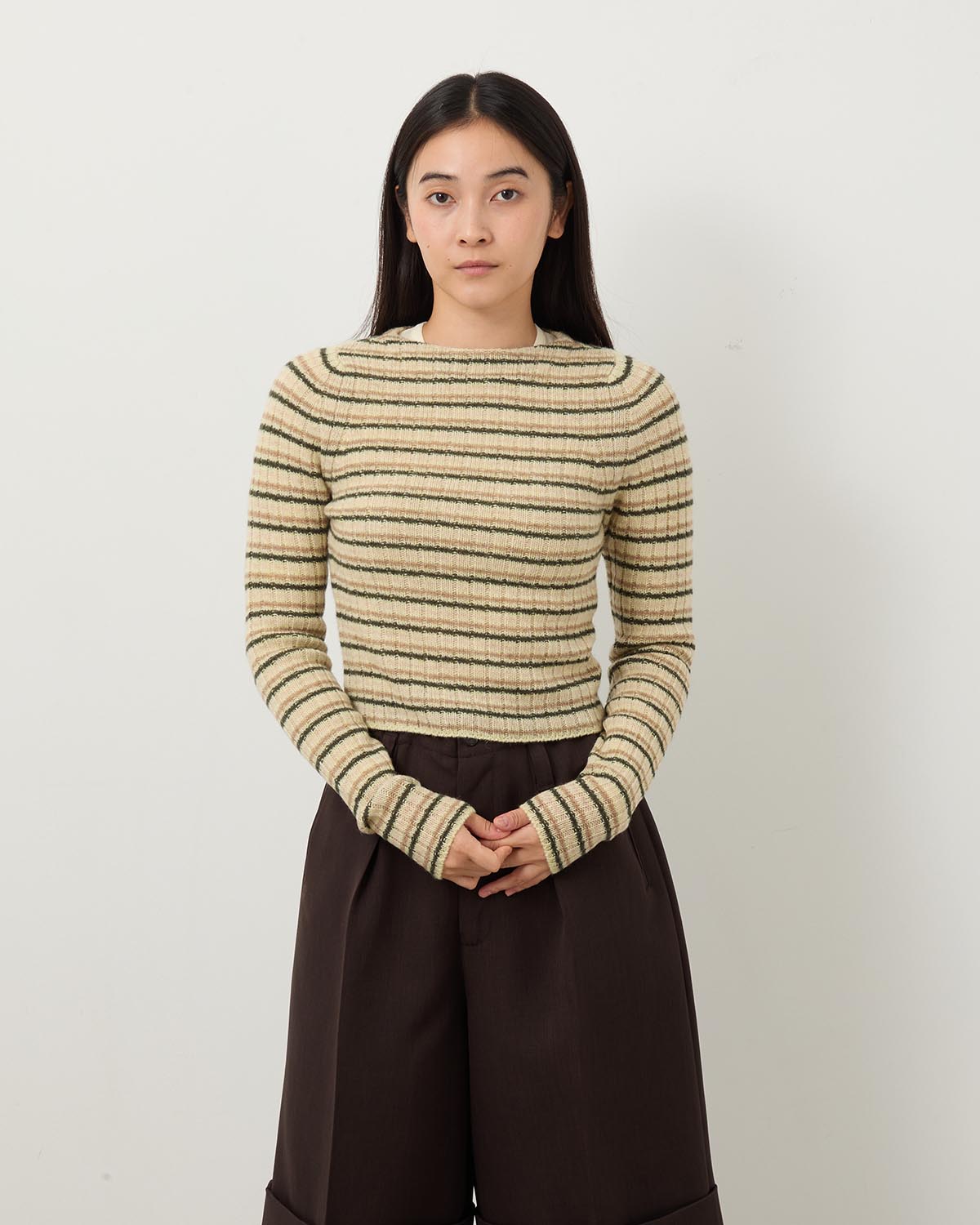 SHETLAND WOOL CASHMERE RIB KNIT BOAT-NECK P/O