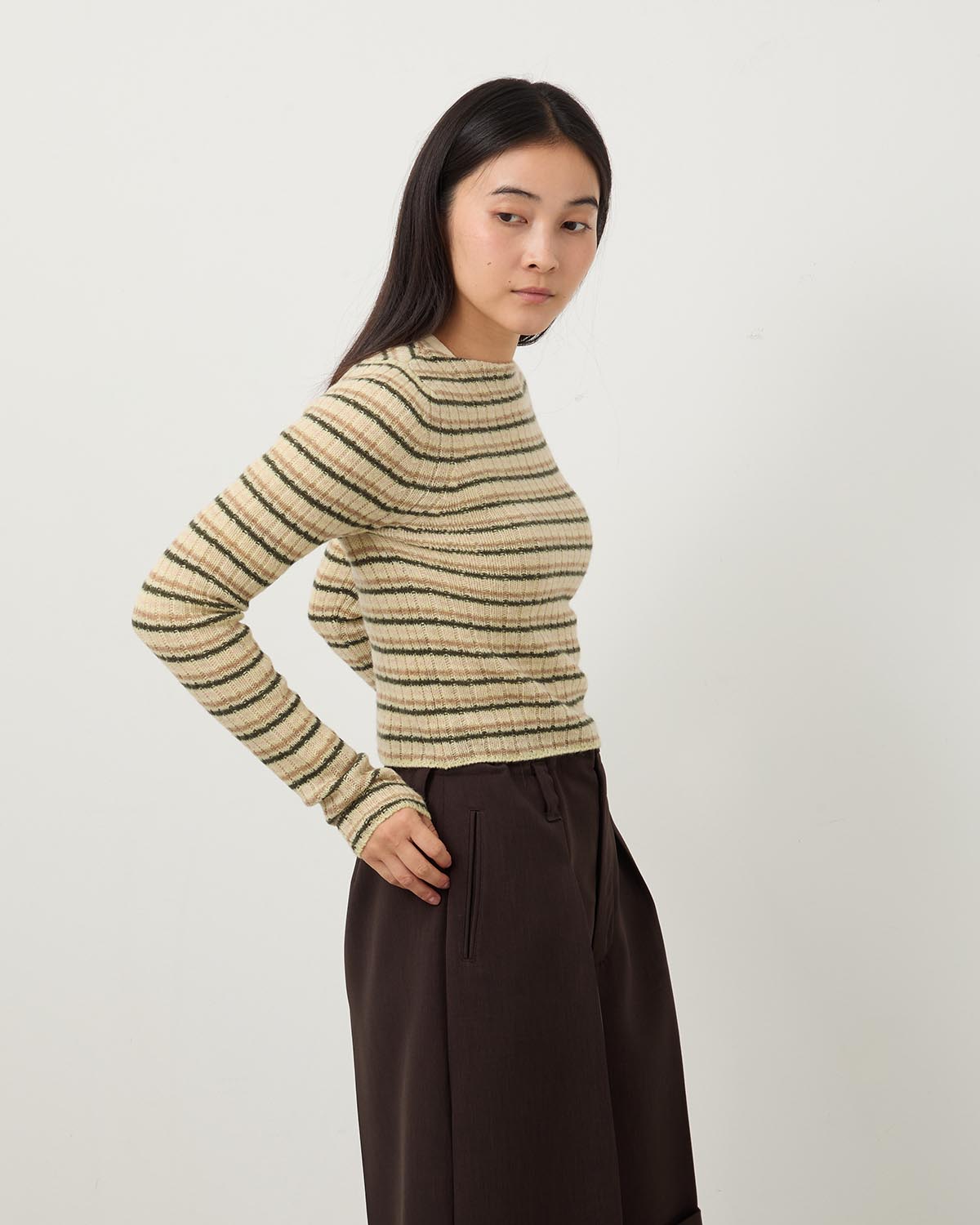 SHETLAND WOOL CASHMERE RIB KNIT BOAT-NECK P/O