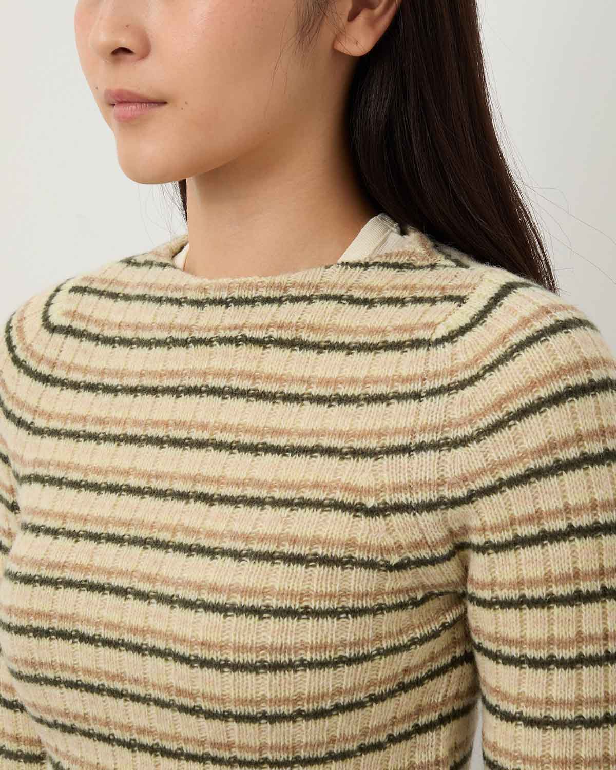 SHETLAND WOOL CASHMERE RIB KNIT BOAT-NECK P/O