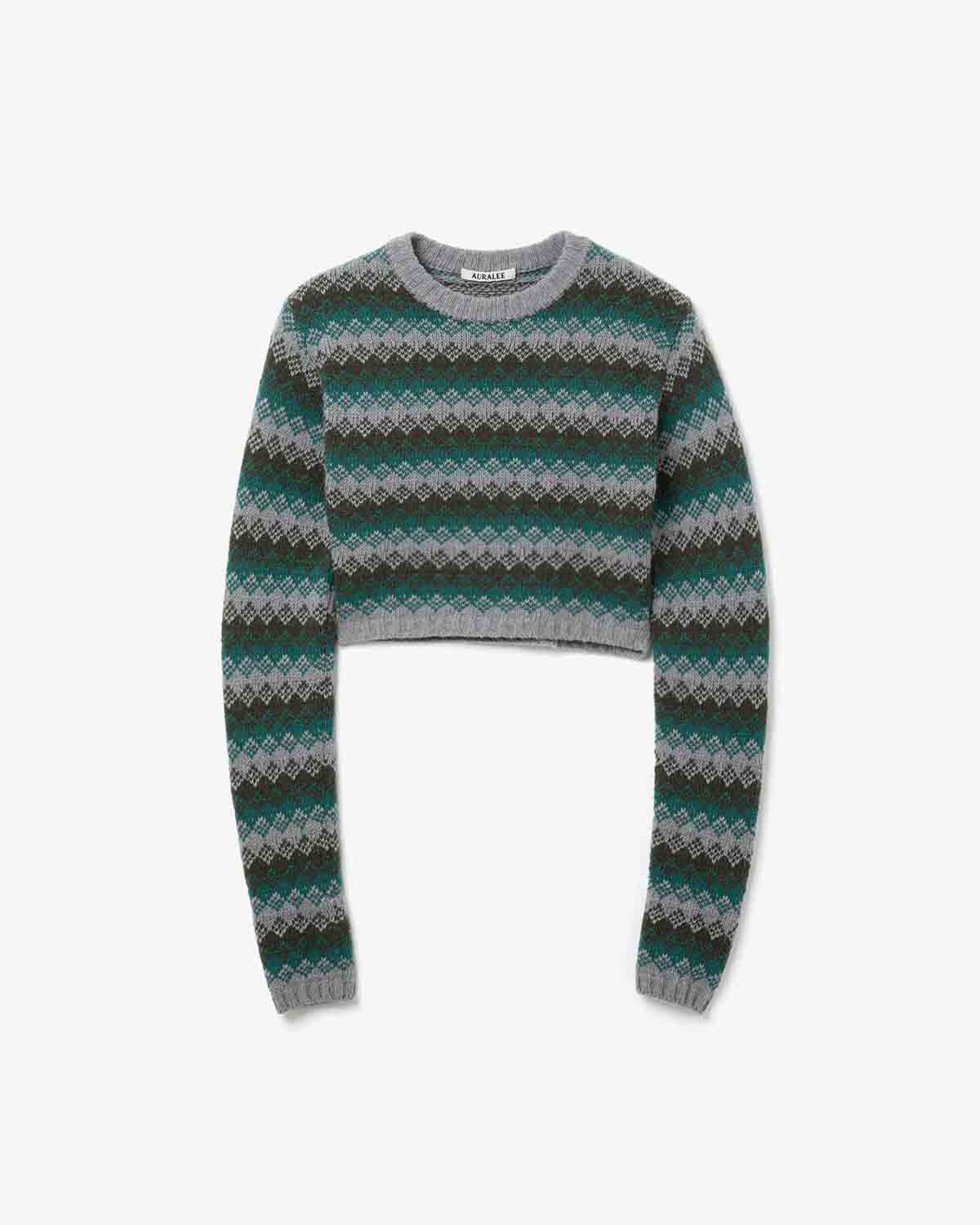 CASHMERE JACQUARD KNIT CROPPED P/O