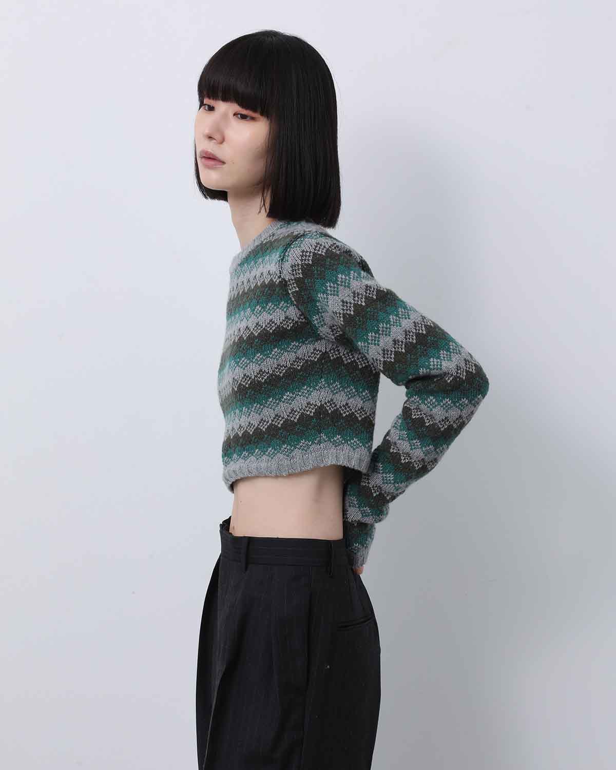 CASHMERE JACQUARD KNIT CROPPED P/O