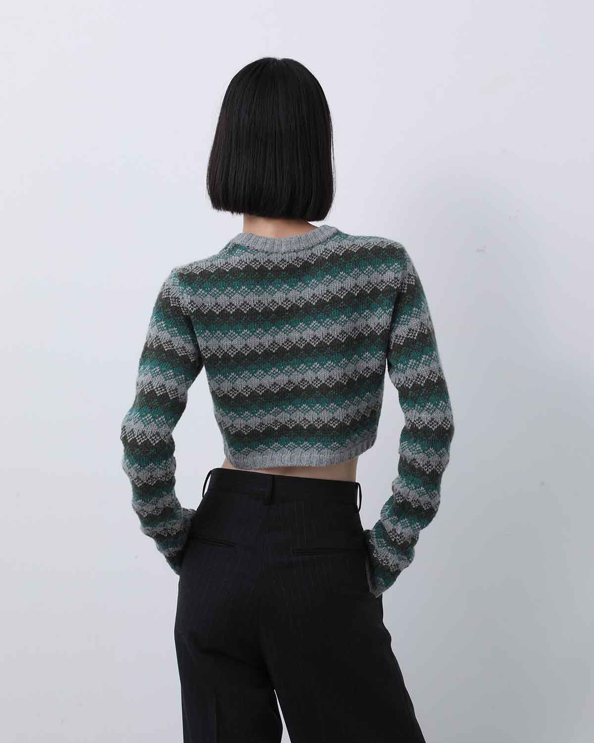 CASHMERE JACQUARD KNIT CROPPED P/O