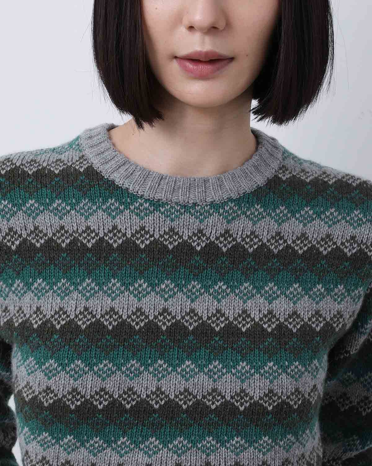 CASHMERE JACQUARD KNIT CROPPED P/O