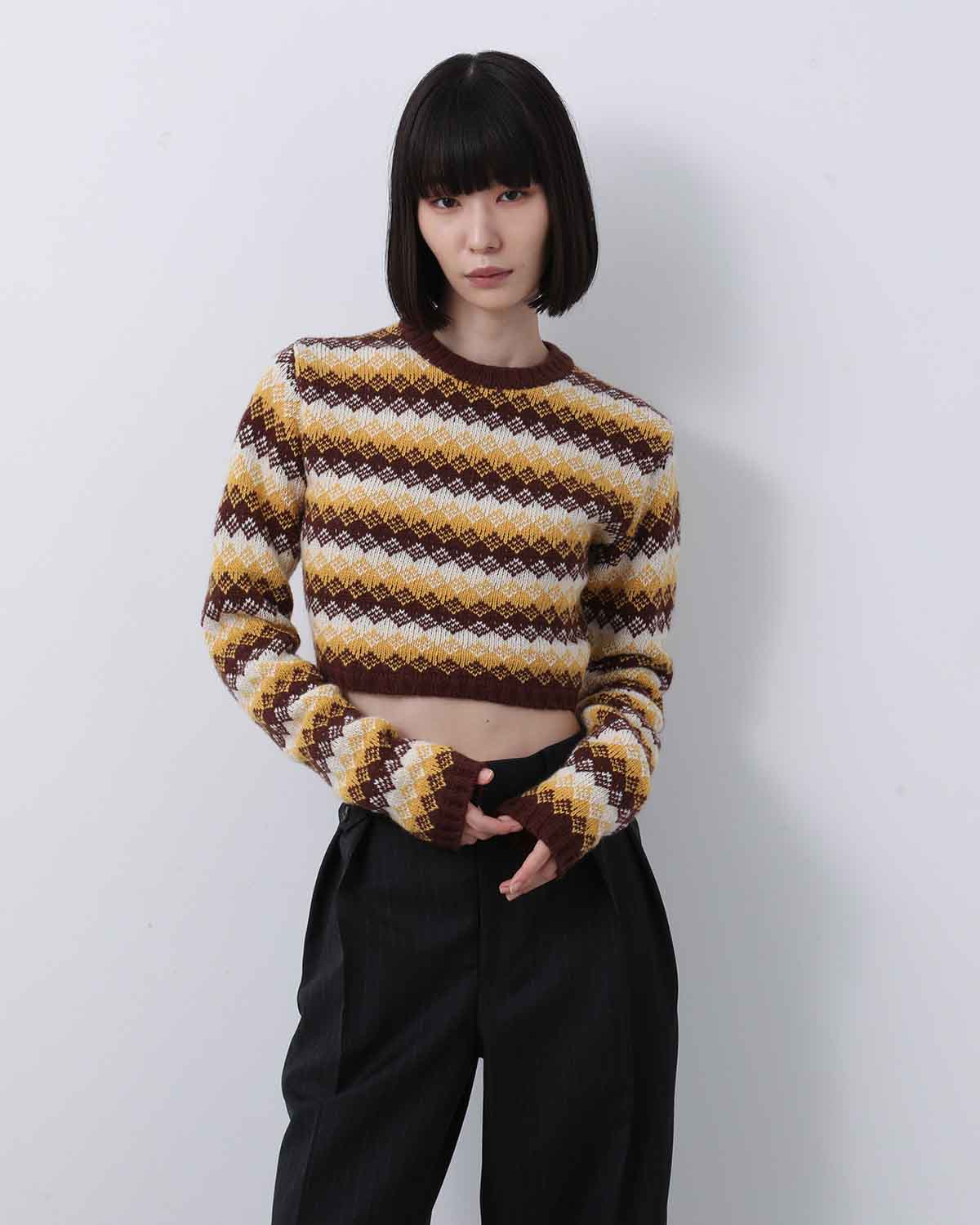 CASHMERE JACQUARD KNIT CROPPED P/O