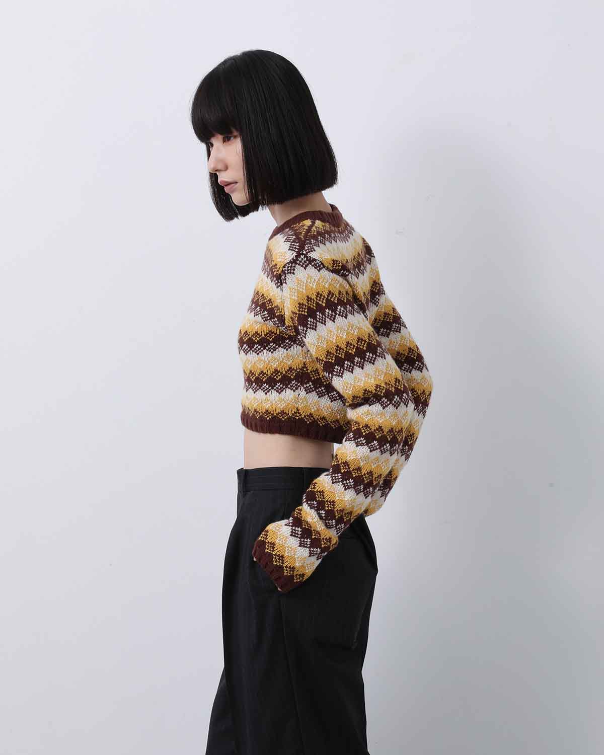 CASHMERE JACQUARD KNIT CROPPED P/O