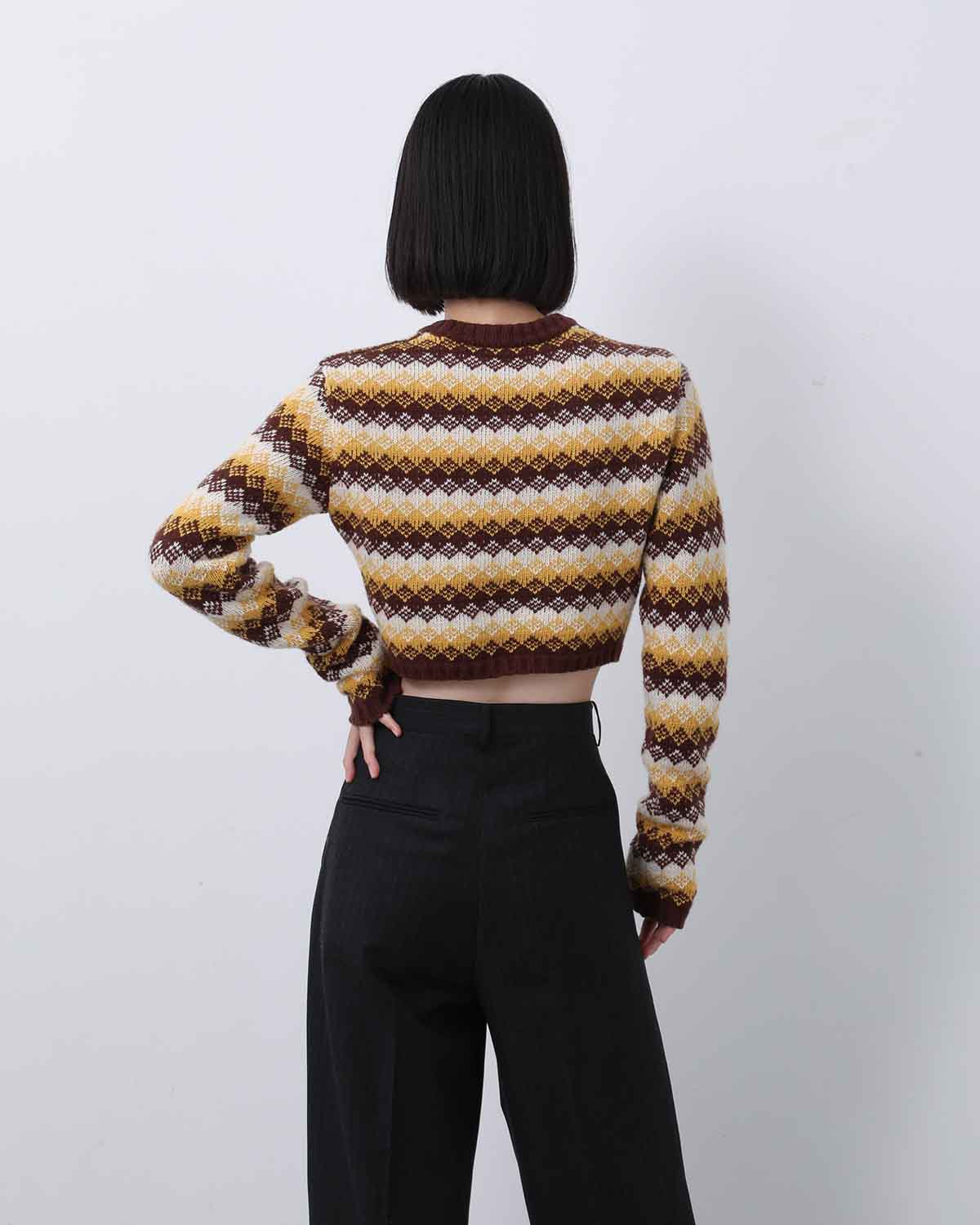CASHMERE JACQUARD KNIT CROPPED P/O